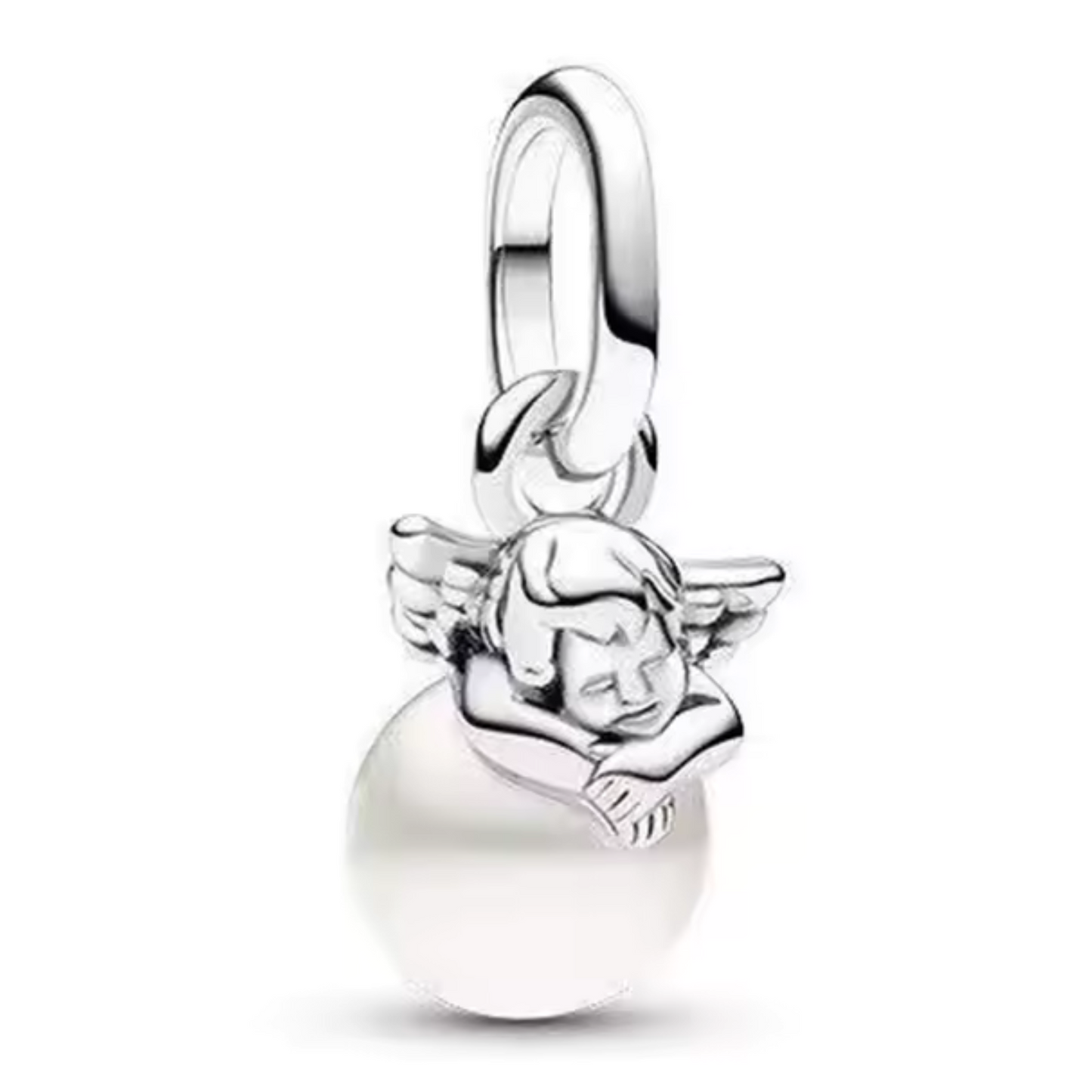 Charm Ange Argenté avec Perle Blanche – Gardien de vos Souhaits