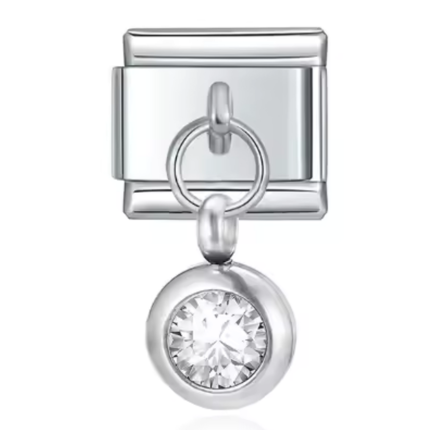 Italienischer Charm-Anhänger in Silberfarbe – Geburtsstein