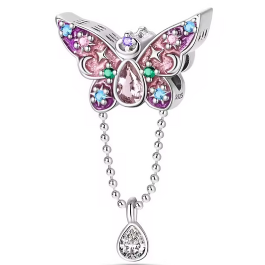 Charm Papillon Rose avec Chaîne