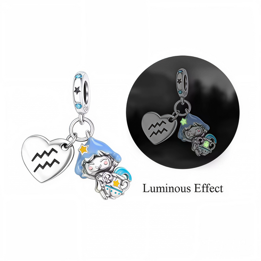 Charm-Anhänger - Herz mit Wassermann-Symbol und Charakter