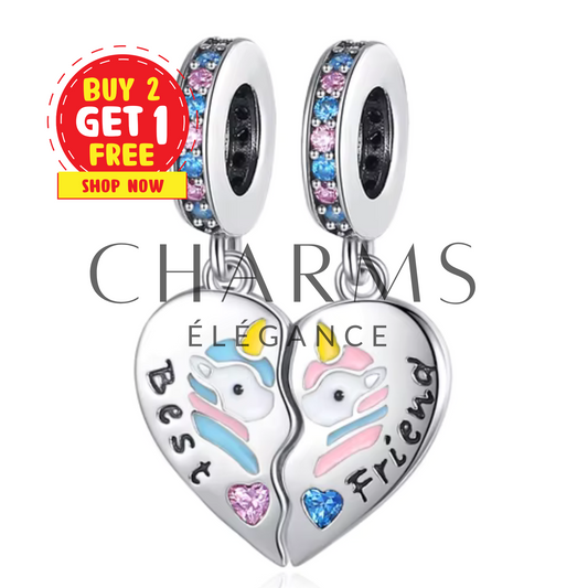 Charm Cœur à Partager Best Friends avec Licornes - Charms Élégance