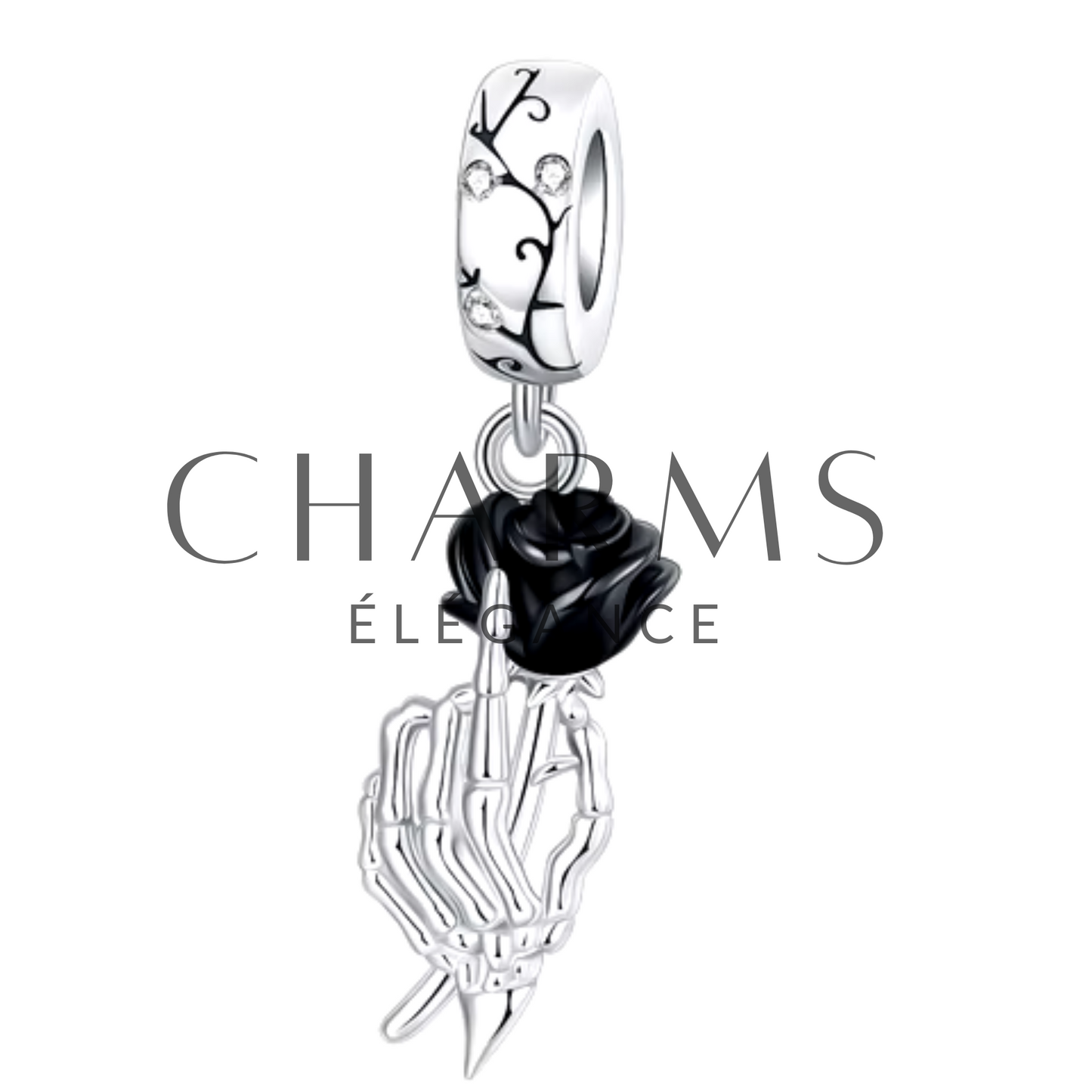 Charm - Main de Squelette et Rose Noire