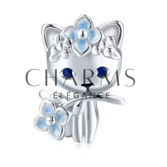 Charm - Chat Bleu Fleuri - Charms Élégance