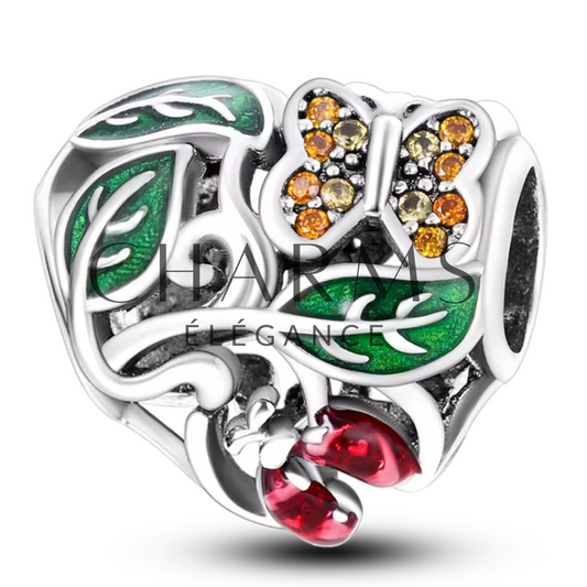 Charm Cœur avec Feuilles, Papillon et Coccinelle – Nature et Harmonie - Charms Élégance