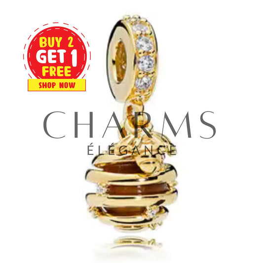 Charm Pendentif - Ruche et Abeille Dorée - Charms Élégance
