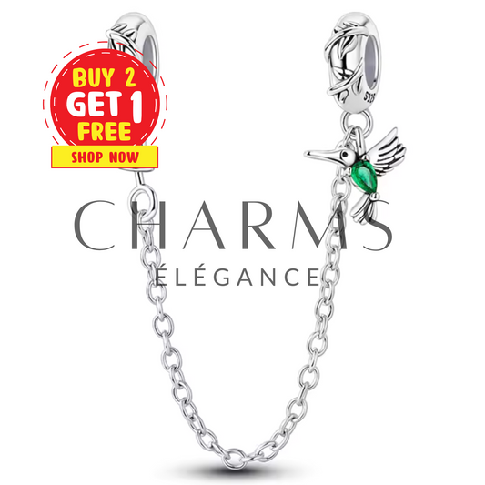Charm Chaîne de Sécurité Oiseau et Détails Verts - Charms Élégance