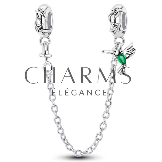 Charm Chaîne de Sécurité Oiseau et Détails Verts - Charms Élégance