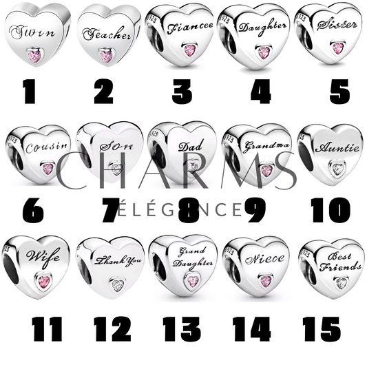 Charm Cœur Famille – 15 Designs au Choix - Charms Élégance