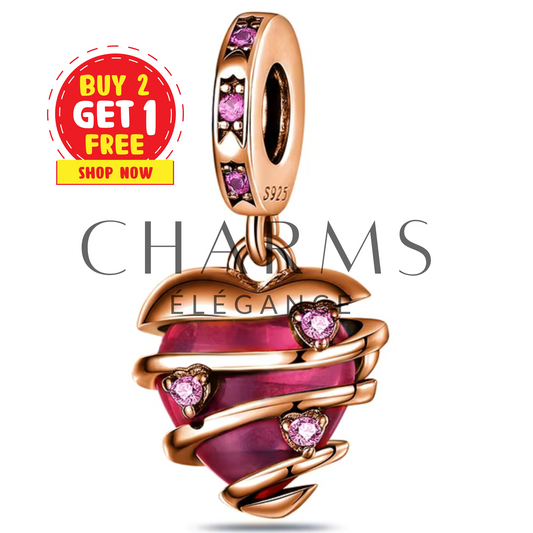 Charm Cœur Rouge Entouré de Doré ou Argenté - Charms Élégance