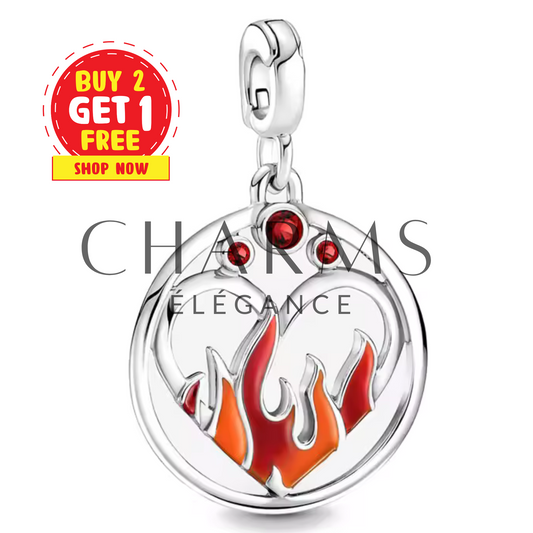 Charm Cœur avec des Flammes - Charms Élégance
