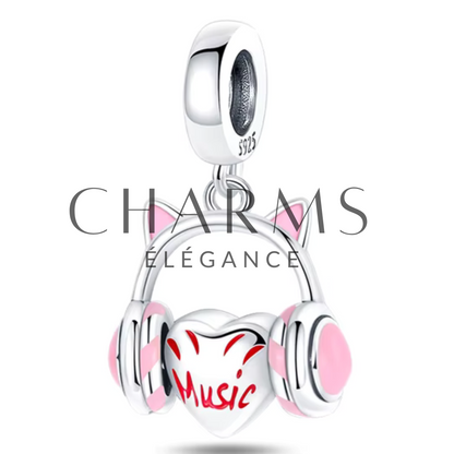 Charm Cœur avec un Casque de Musique - Charms Élégance