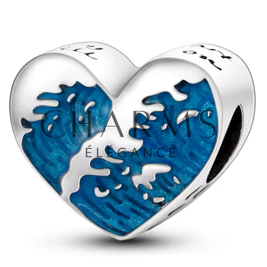 Charm Cœur avec Vagues de la Mer - Charms Élégance