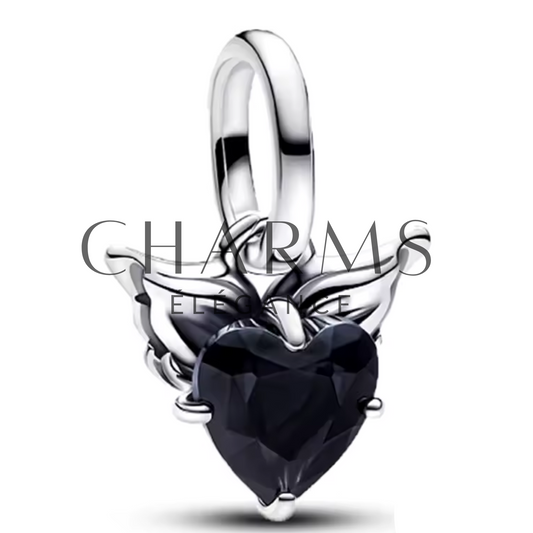 Charm Cœur Noir avec des Ailes - Charms Élégance