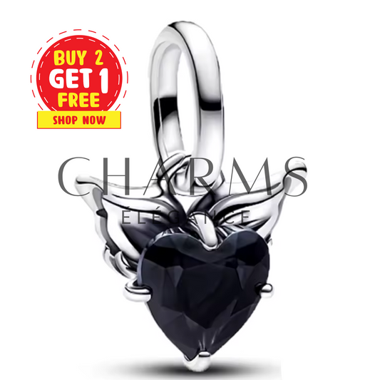 Charm Cœur Noir avec des Ailes - Charms Élégance