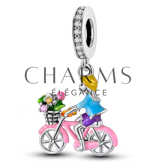 Charm – Dame à Vélo avec Bouquet de Fleurs - Charms Élégance