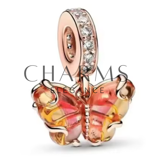 Charm Papillon Orangé Rose - Charms Élégance
