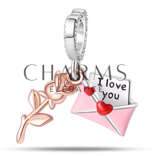 Charm Rose avec une Lettre d’Amour - Charms Élégance