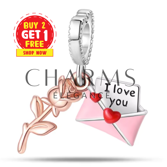 Charm Rose avec une Lettre d’Amour - Charms Élégance