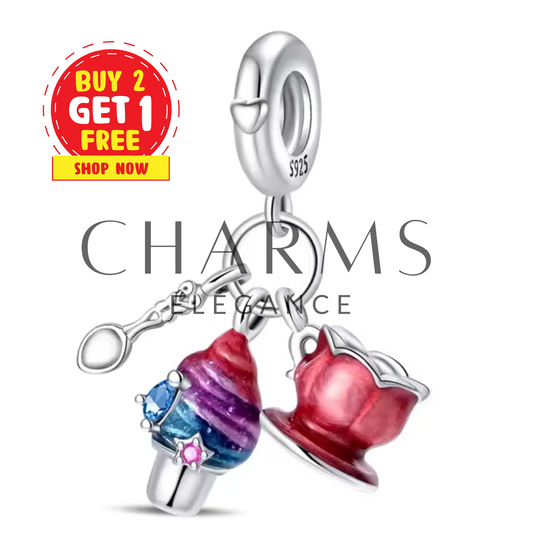 Charm Tea Time – Cupcake, Cuillère et Tasse à Thé - Charms Élégance