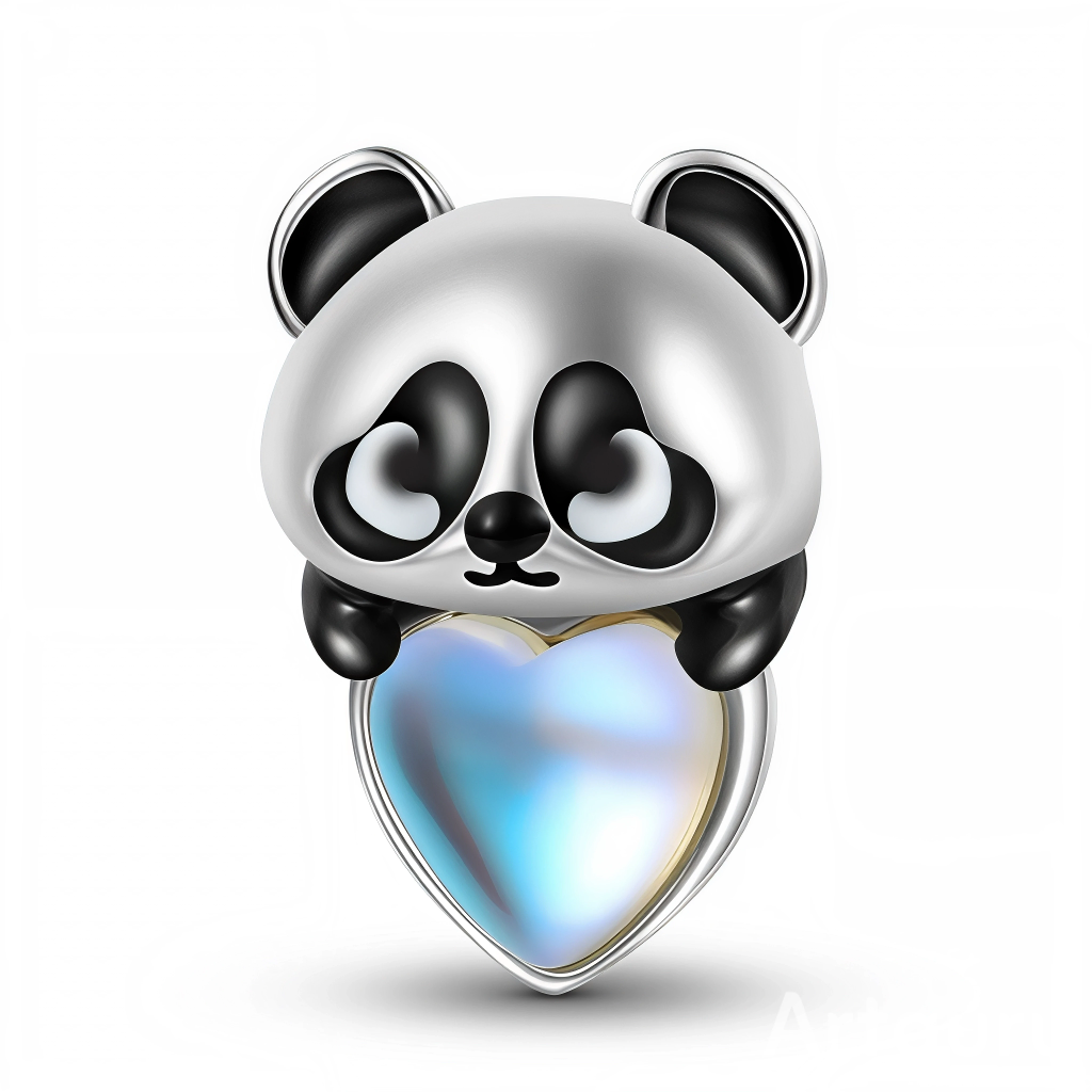 Ce charm pendentif en argent 925 représente un adorable panda aux yeux en forme de cœur, tenant contre lui un grand cœur opalescent aux reflets bleus et nacrés qui évoquent douceur et tendresse. Les détails noirs contrastés sur les oreilles, les pattes et le contour des yeux renforcent le style cartoon et donnent au panda une expression affectueuse