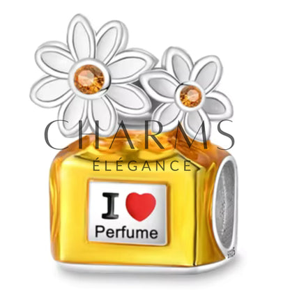 Charm – Gelbes Parfüm mit der Aufschrift „I Love Perfume“.