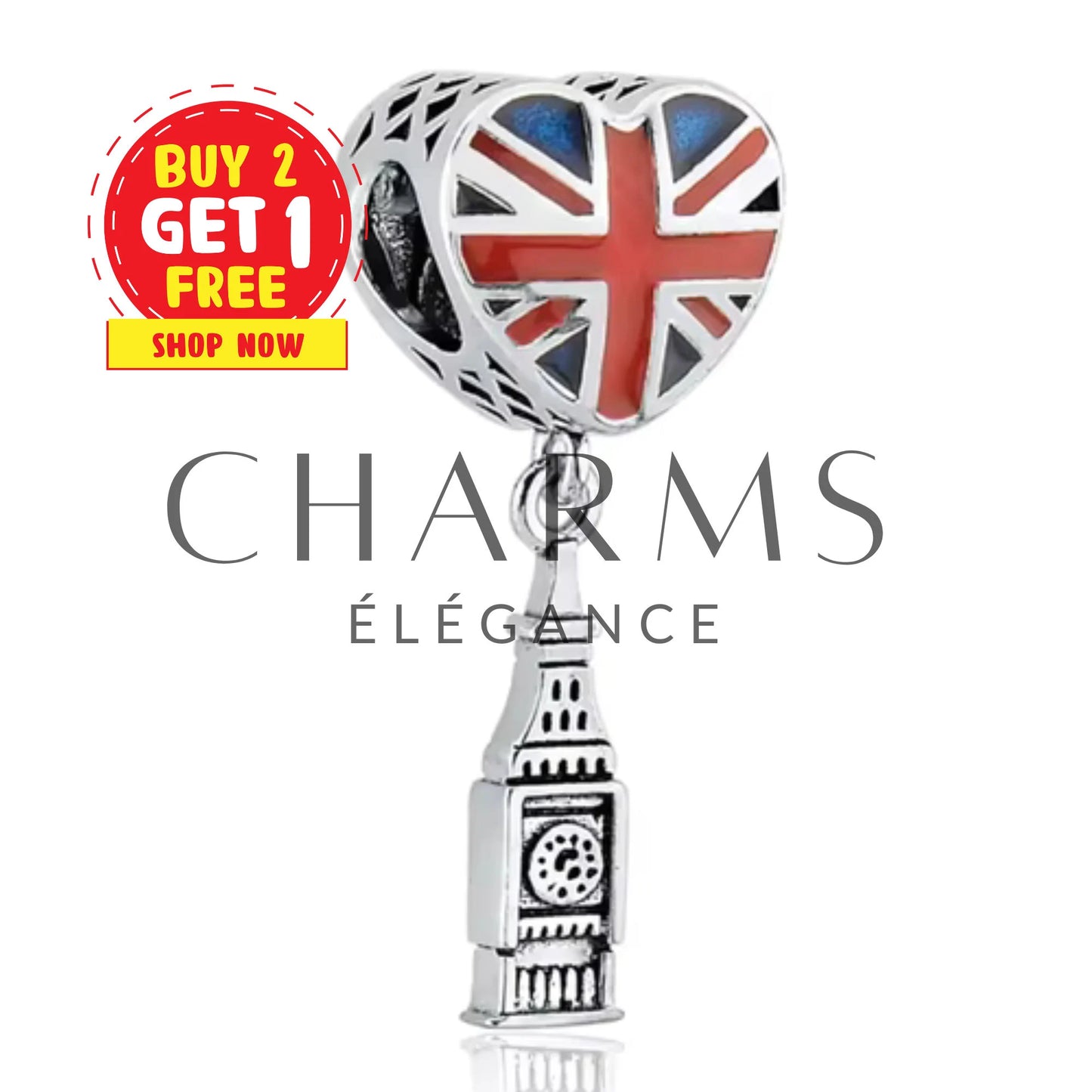 Charm Pendentif - Big Ben & Drapeau du Royaume-Uni Cœur