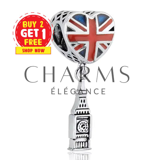 Charm Pendentif - Big Ben & Drapeau du Royaume-Uni Cœur