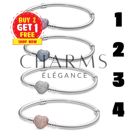 Bracelet Cœur à Strass – Rose, Bleu, Argenté ou Doré - Charms Élégance