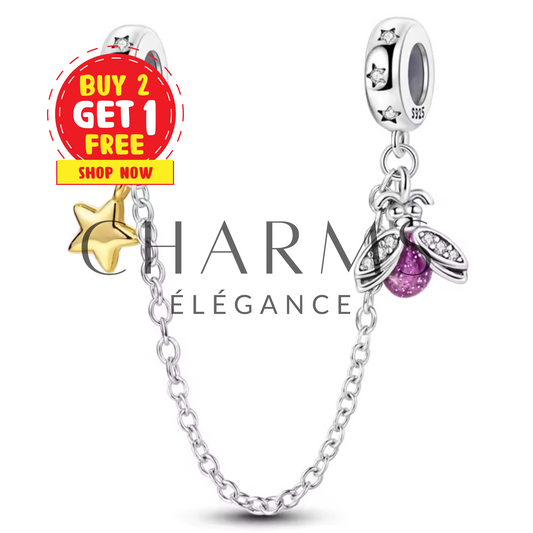 Charm Chaîne de Sécurité Étoile Dorée et Luciole aux Détails Violets - Charms Élégance