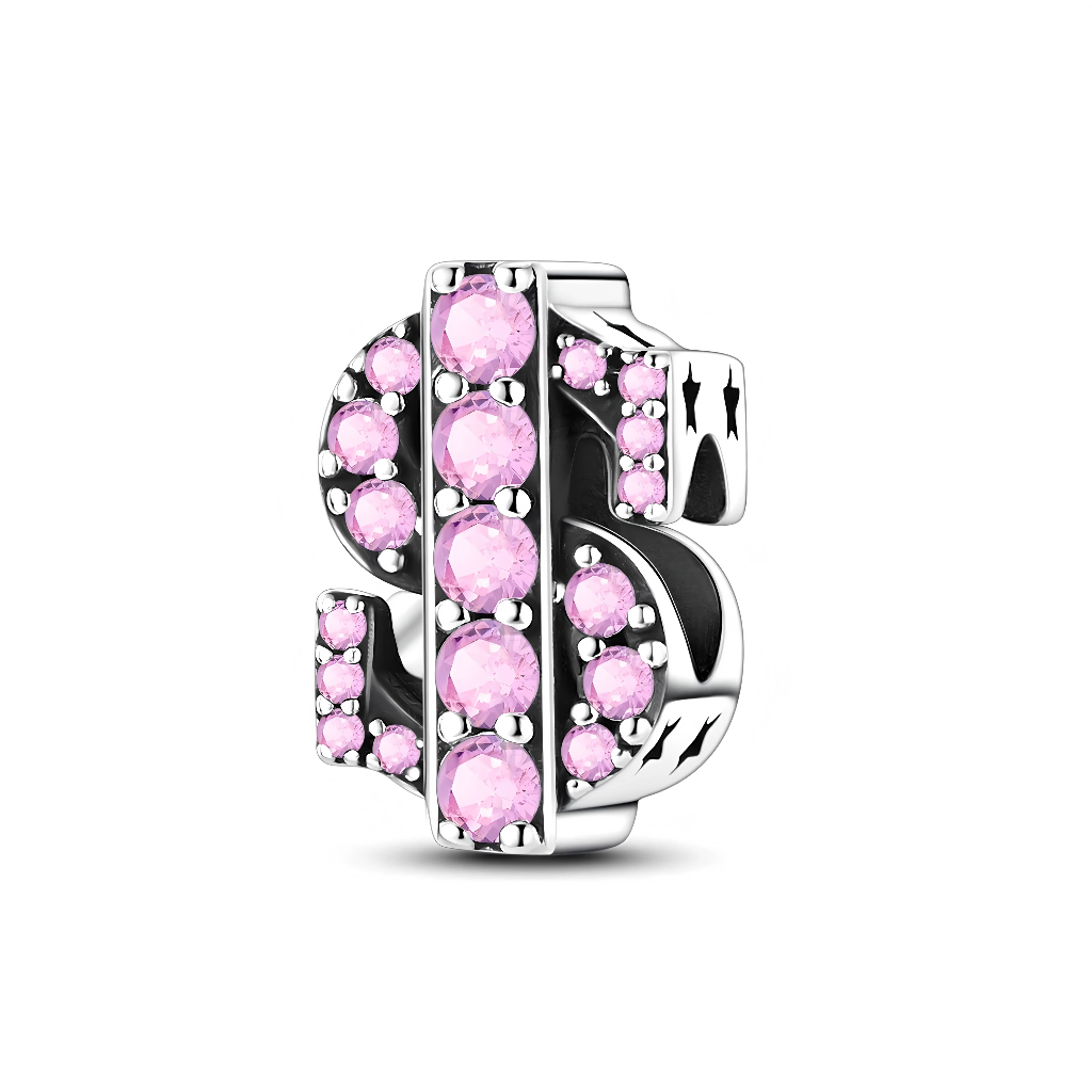 Charm - Dollar Symbol Pink Crystals