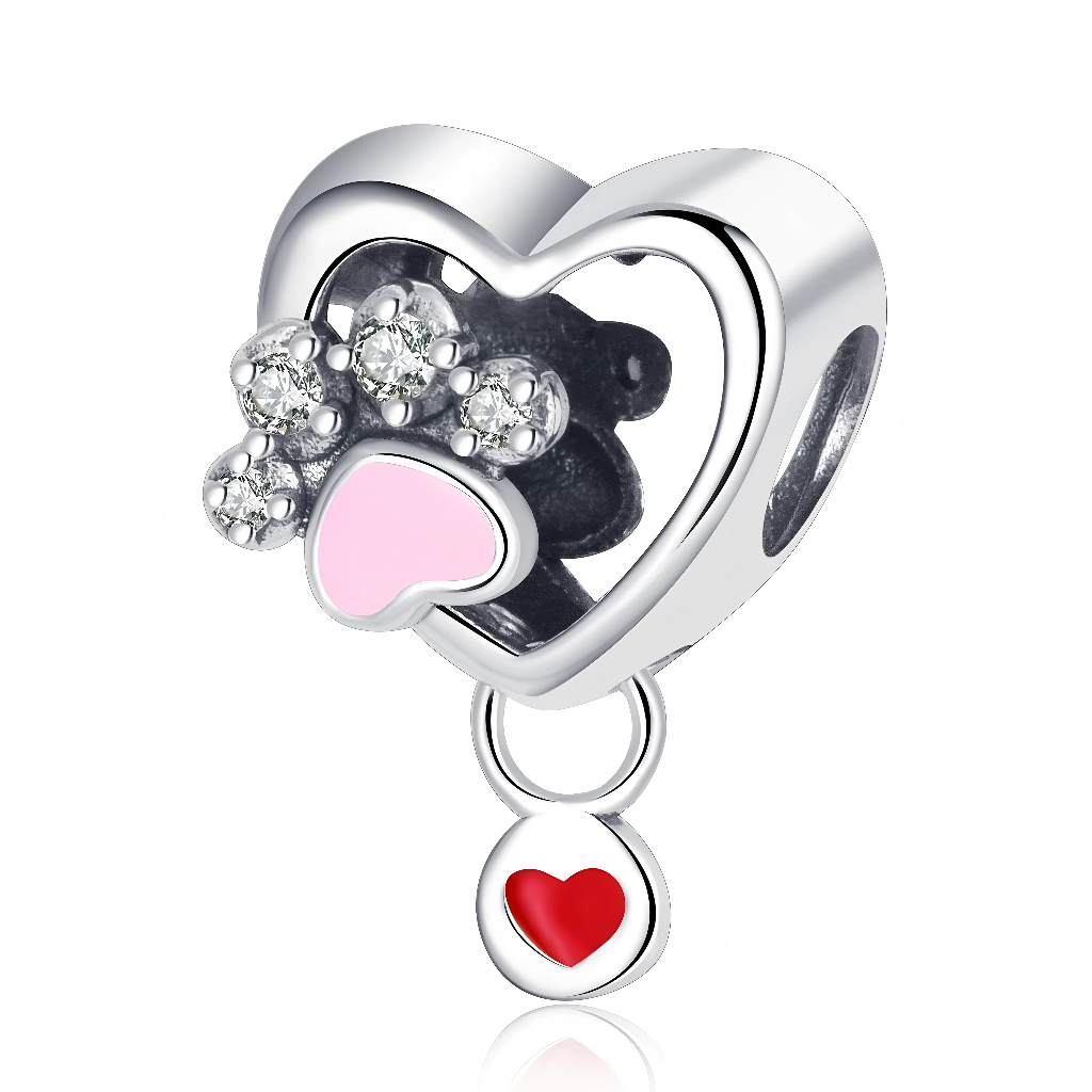 Charm - Sparkling Paw Print Heart