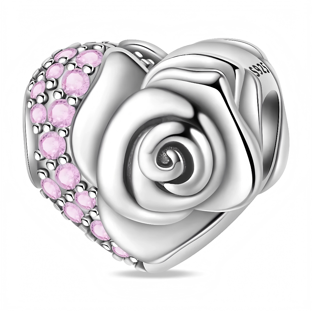 Charm - Blooming Rose and Pink Crystals
