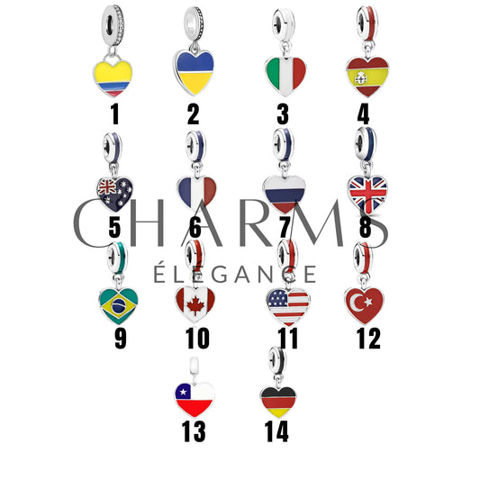Charm Pendentif - Drapeau Cœur (14 Pays Disponibles) - Charms Élégance