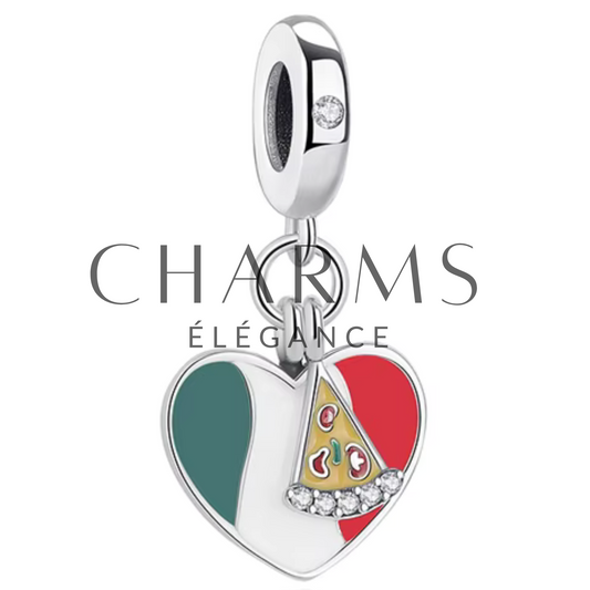 Charm - Cœur avec Drapeau de l'Italie et Pizza - Charms Élégance